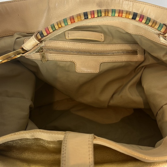 Casadei Cream & Gold Tone Purse with Striped Handle & Gold Tone Hardware - Picture 10 of 17